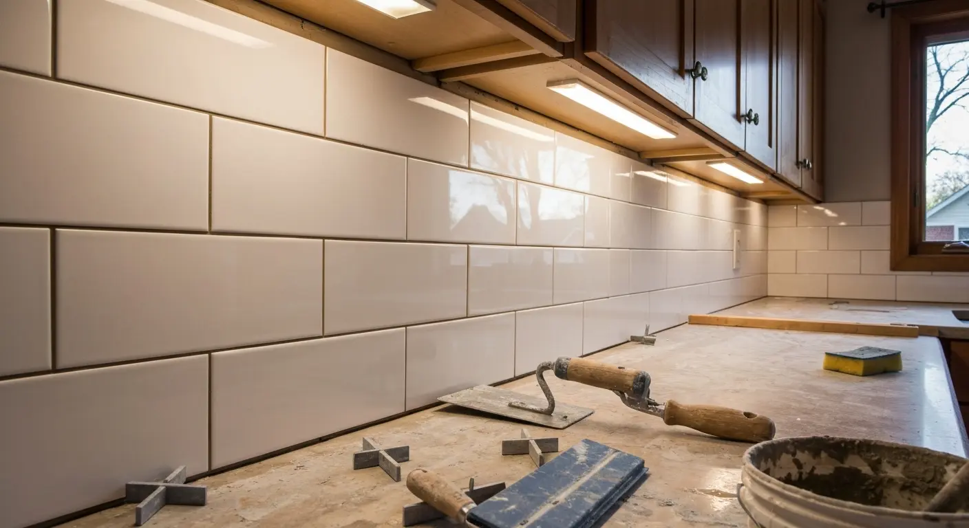 Ceramic tile backsplash installation