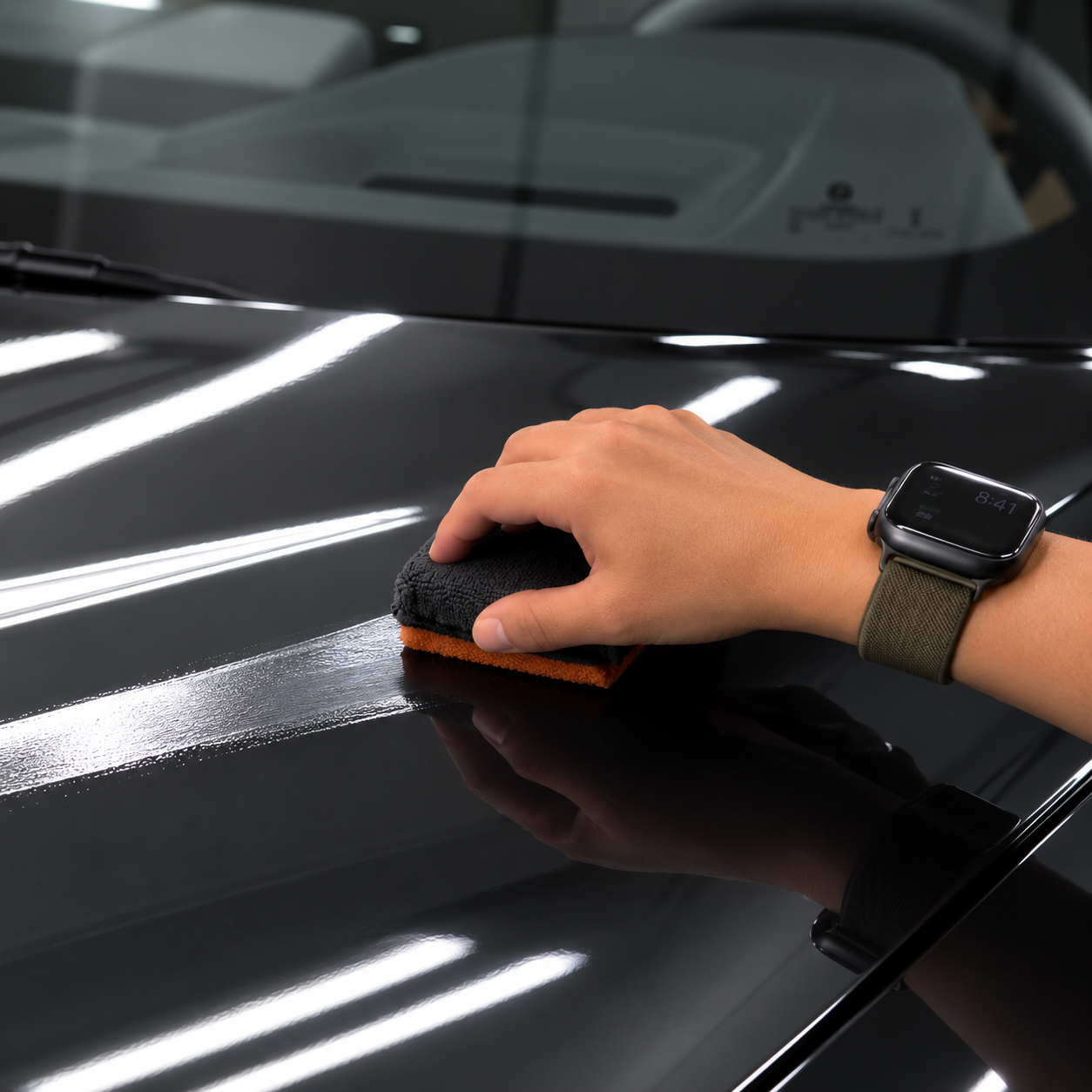MG Auto Detailing owner polishing paint in Houston