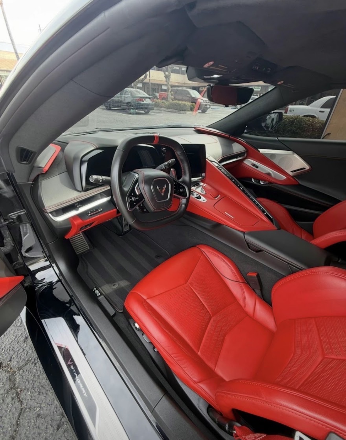 Corvette C8 red leather interior after detailing