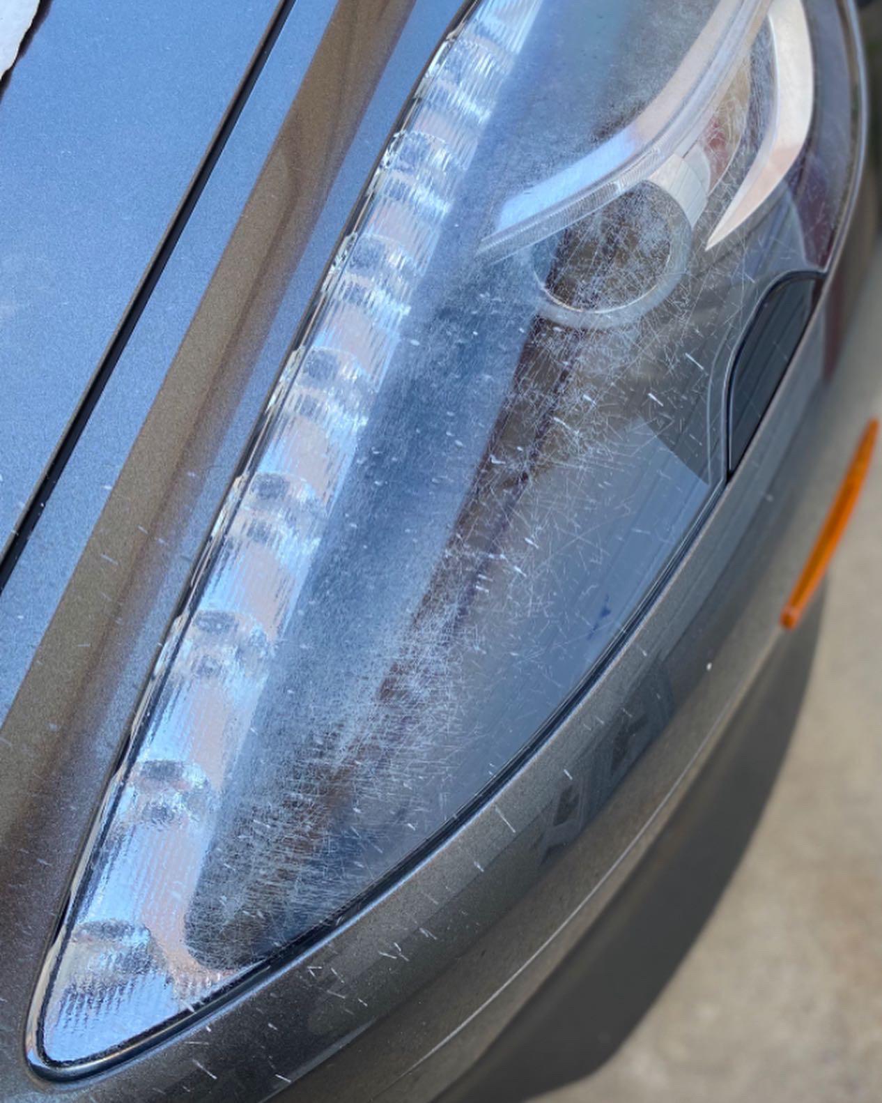 Yellowed headlight before restoration
