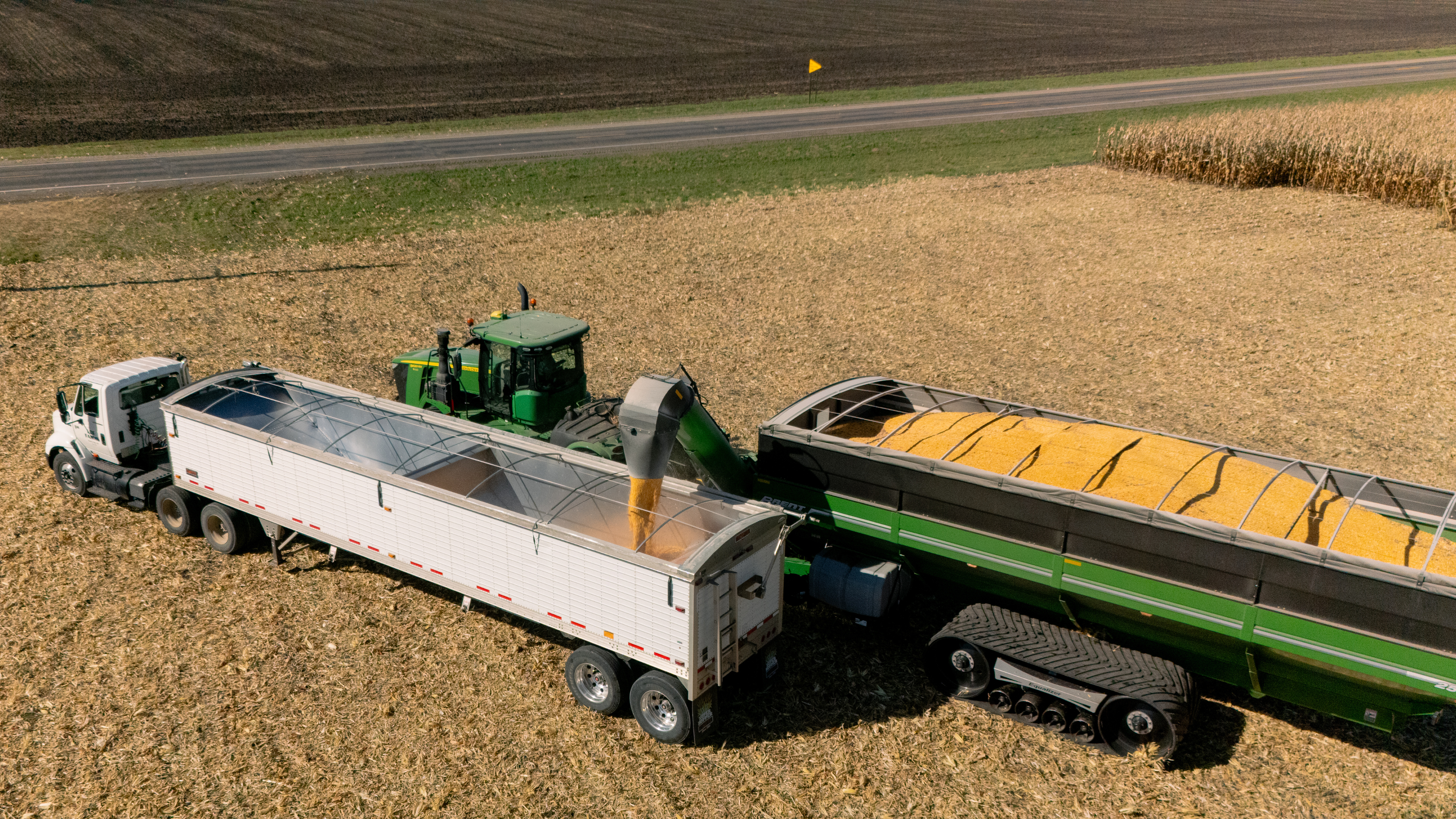 Grain Cart Filling Semi Truck