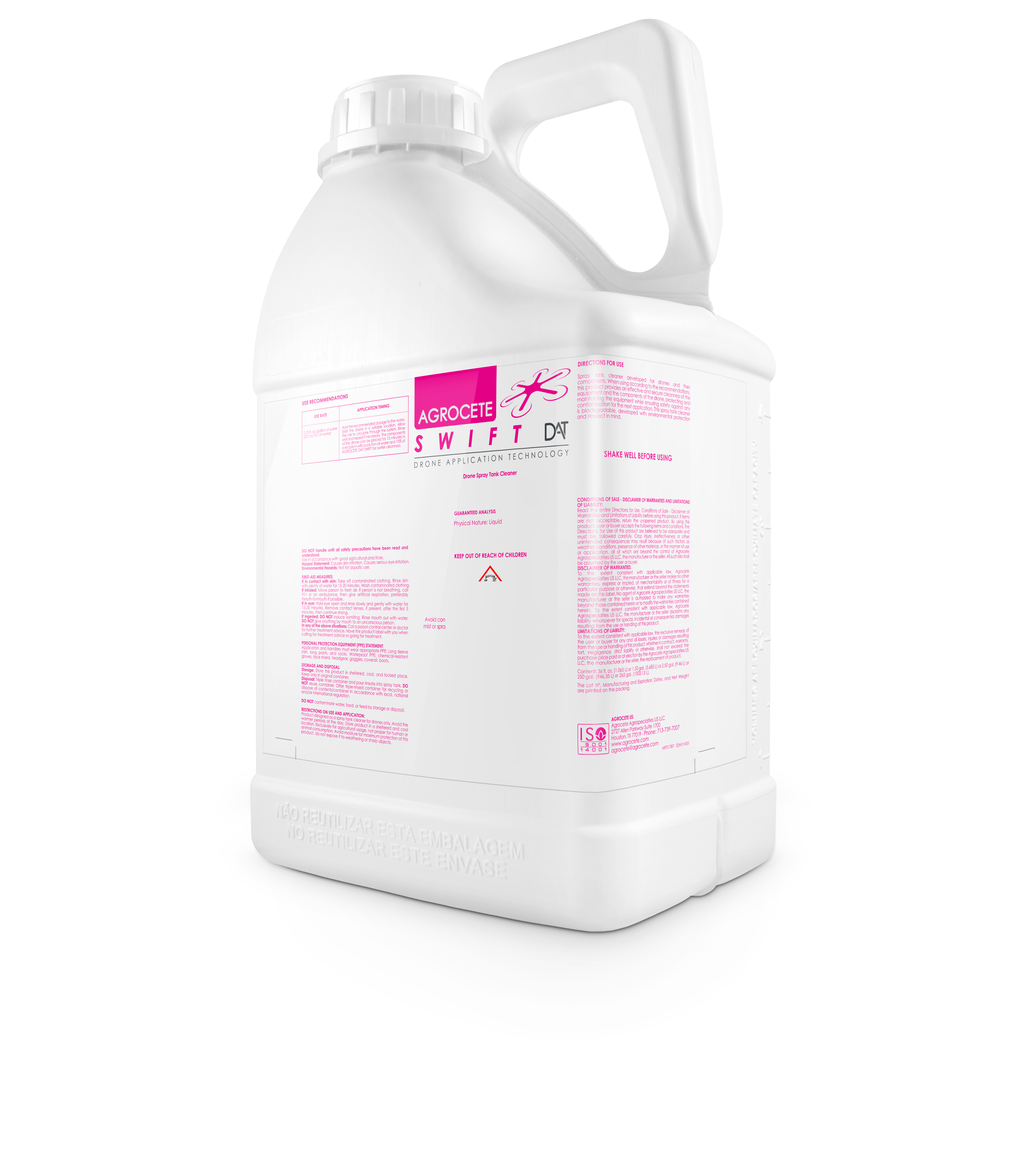 Agrocete SWIFT DAT drone tank cleaner and UAV equipment maintenance solution jug