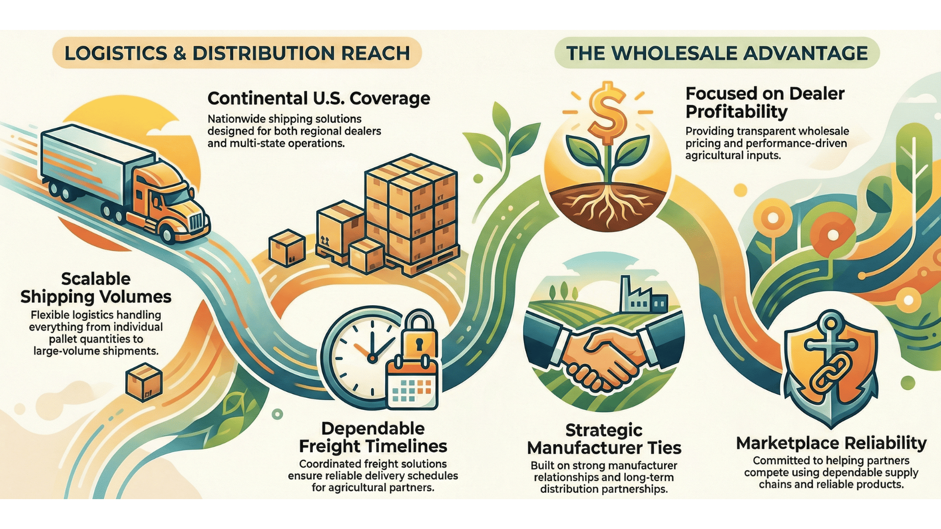 Wholesale agricultural supply chain overview: crop protection, foliar nutrition, adjuvants, reseller support, and logistics