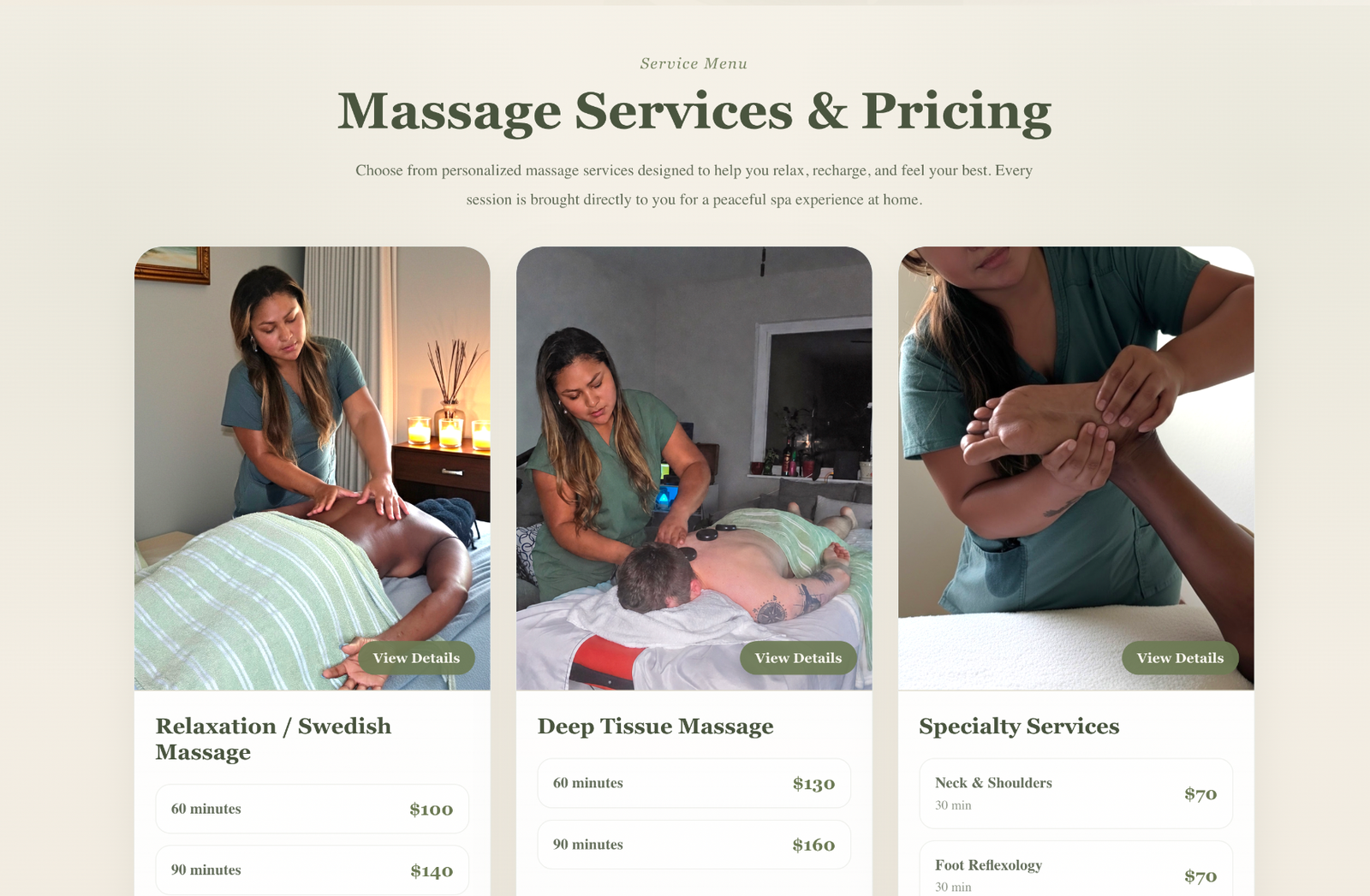 Serenity Touch website screenshot
