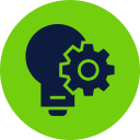Light bulb gear icon representing repair of flickering or dim lighting issues