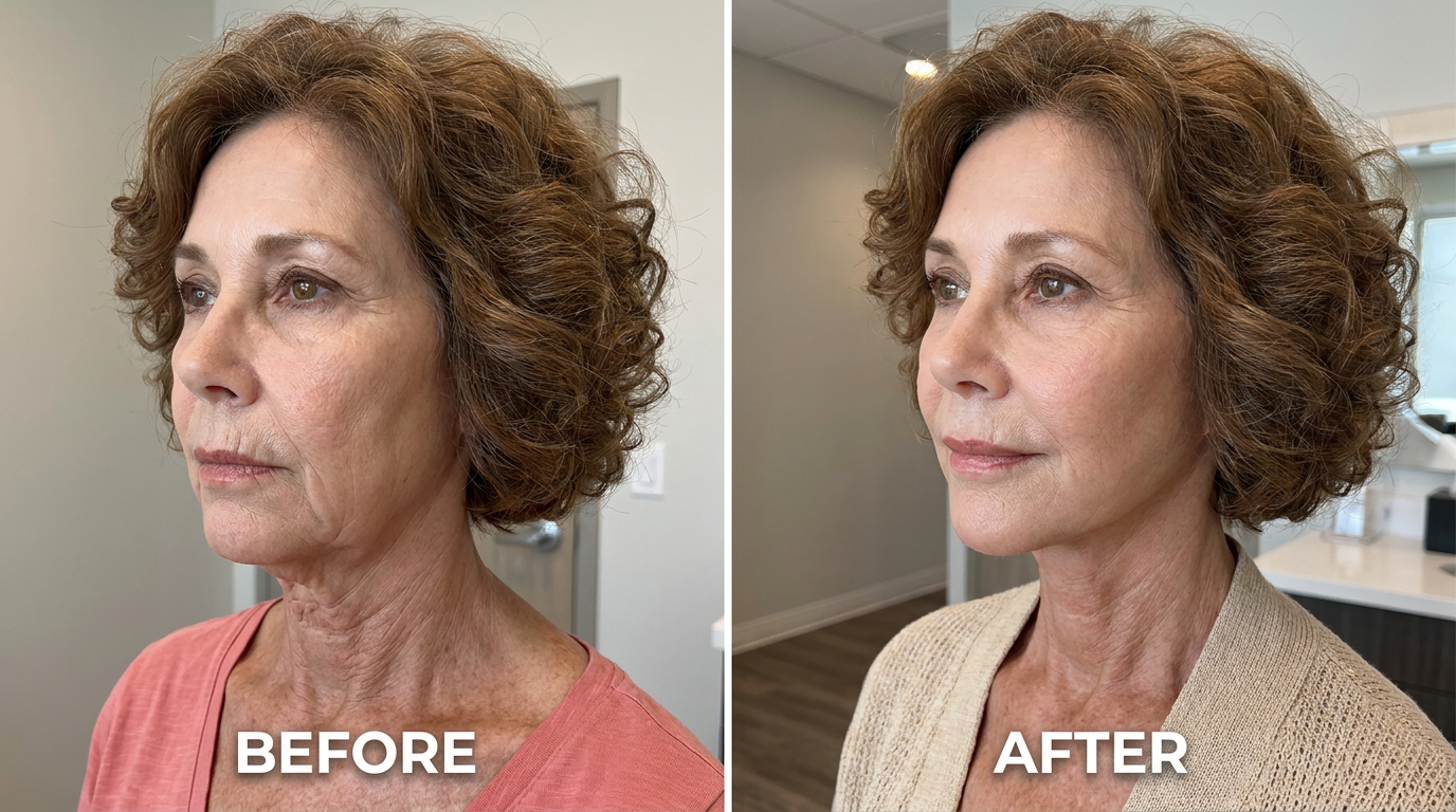 Morpheus8 before and after — jawline lift and contour