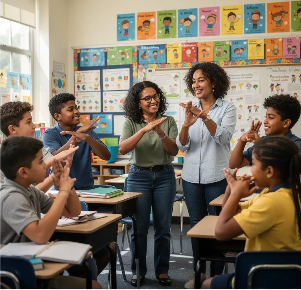 Professional classroom environment with students and educator