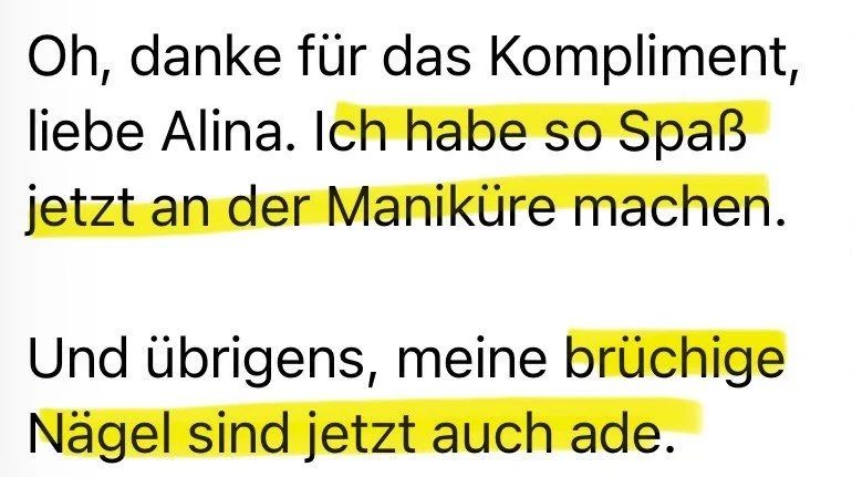 Nachricht einer Teilnehmerin auf Deutsch