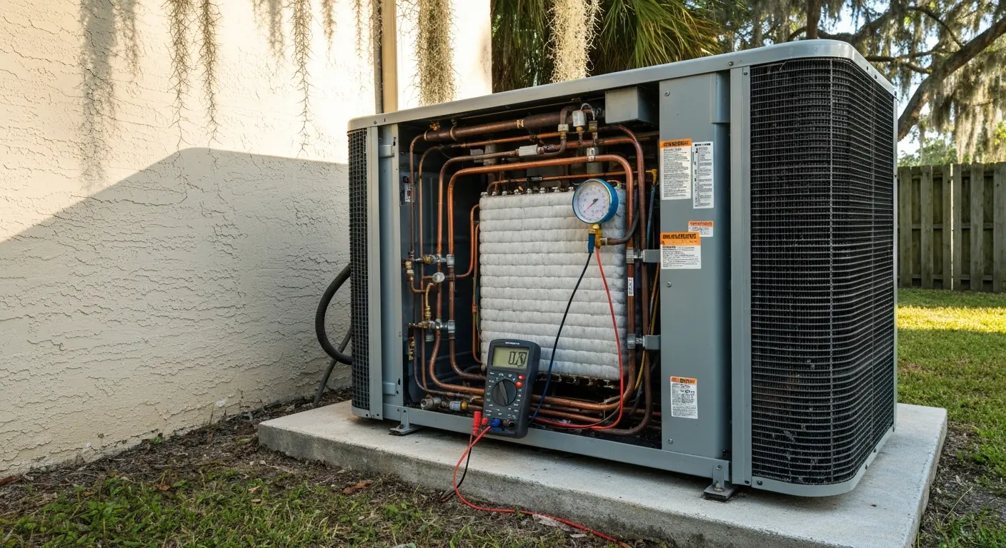 AC repair technician checking air conditioning unit