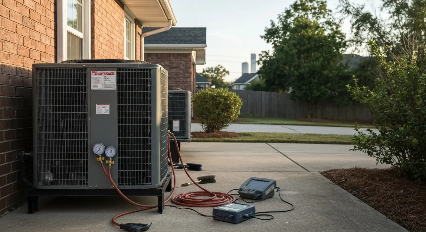 HVAC technician performing system maintenance