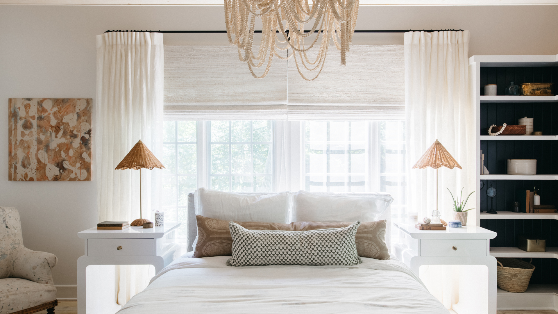 bedroom with chandelier