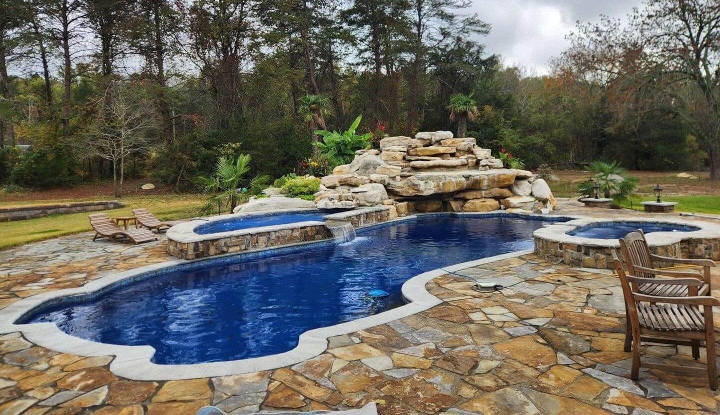Turnkey Fiberglass Pool & Stone Patio — North Alabama