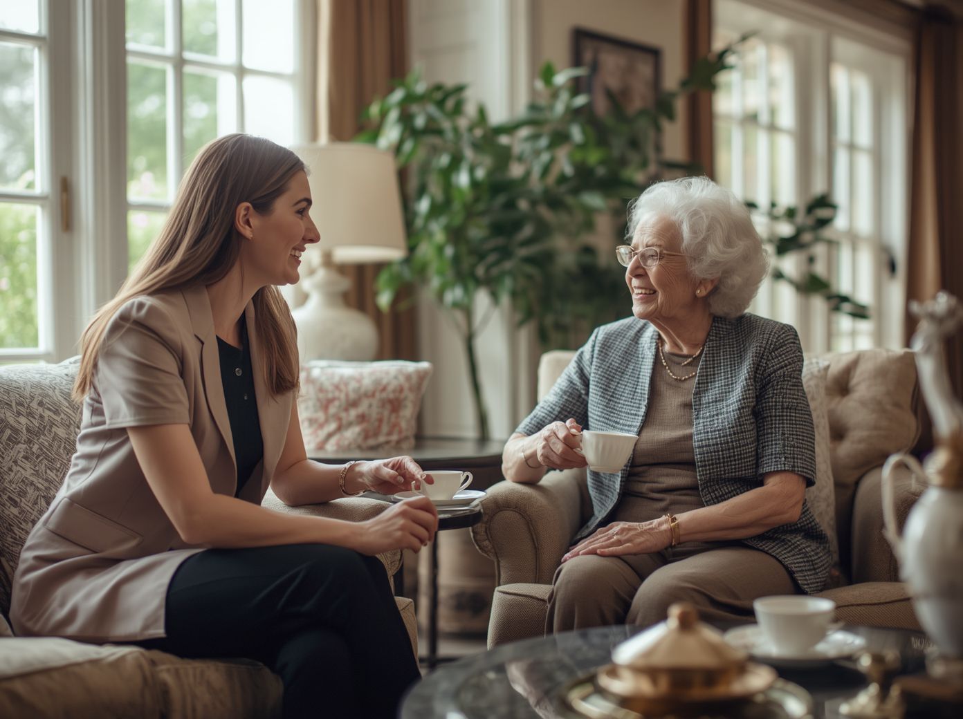 Professional caregiver with senior client in Buckhead Atlanta home
