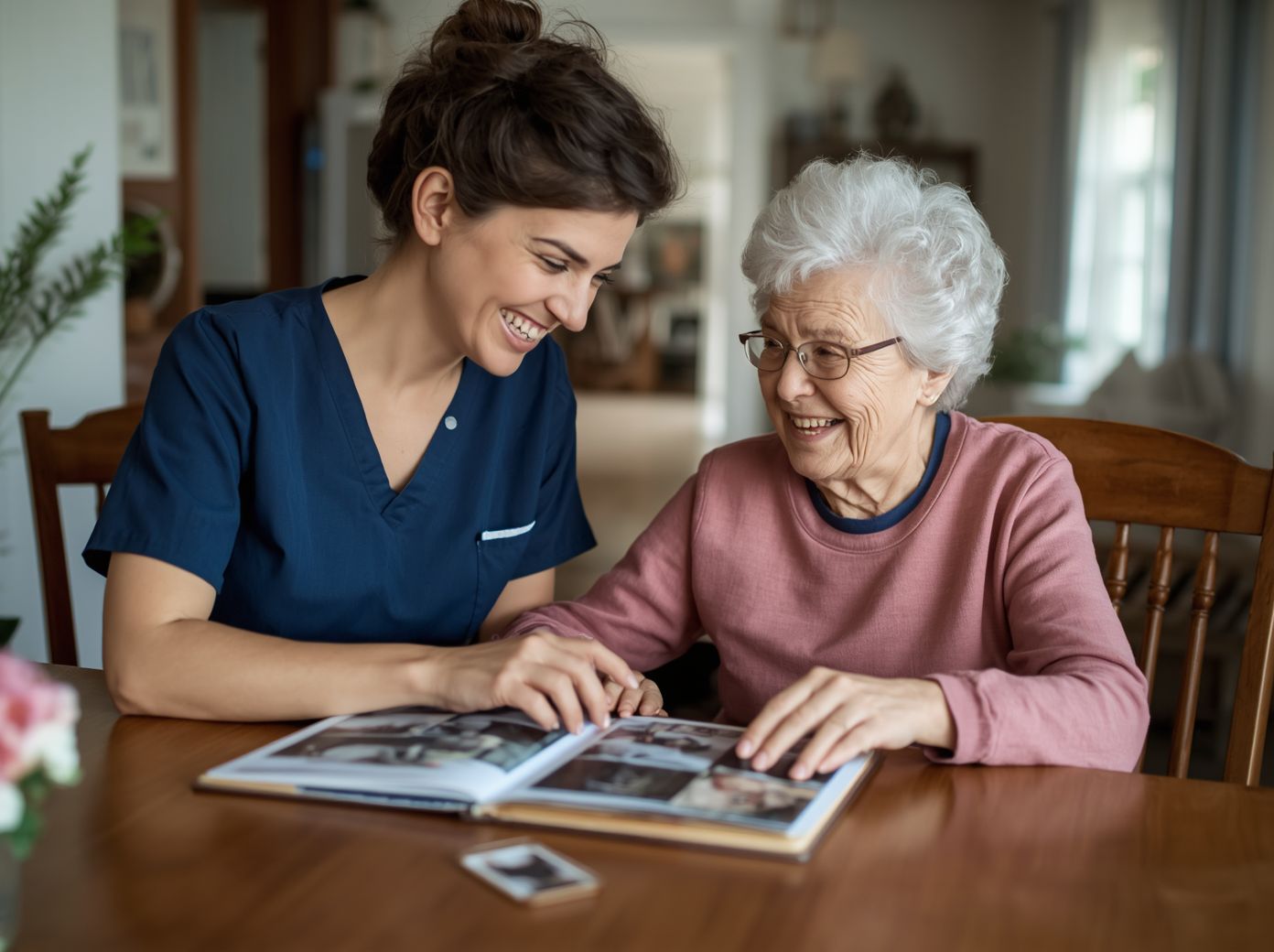 Caregiver with elderly client in Morningside Atlanta home
