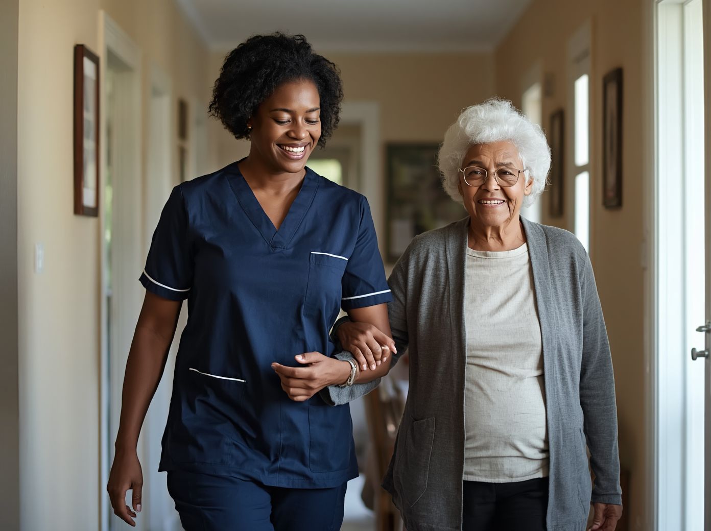Caregiver helping senior with fall prevention in Atlanta home