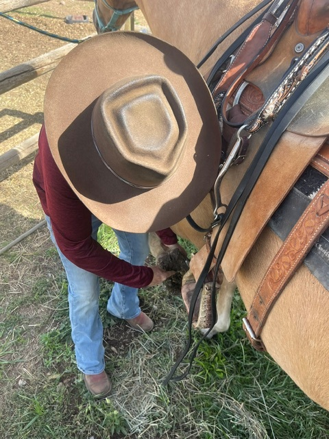 Handmade felt hat resting near a saddle