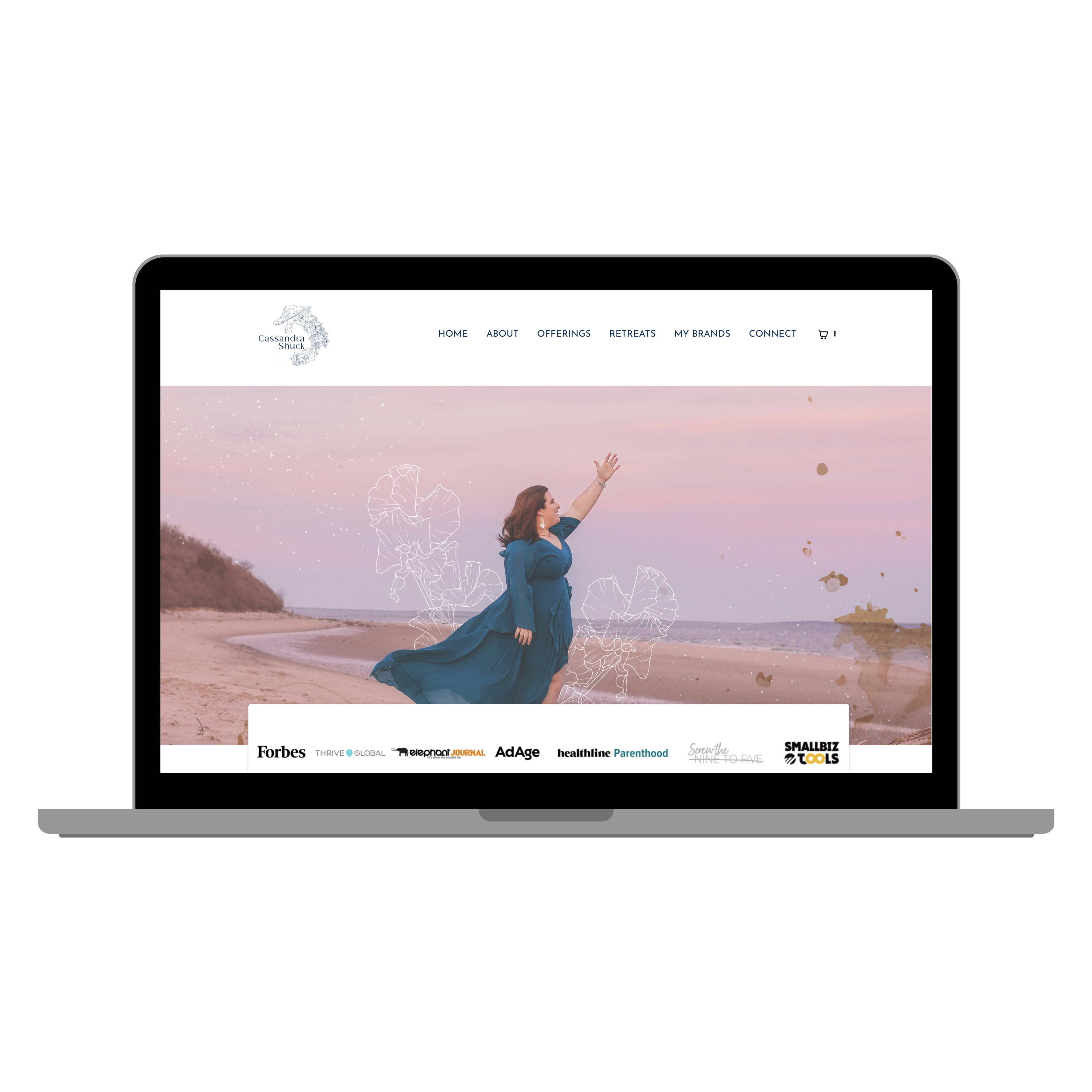 Visual inside laptop represents our Cassandra Shuck's brand homepage, focusing on guiding individuals through spiritual awakening, self-discovery, and holistic healing to align with their true purpose.