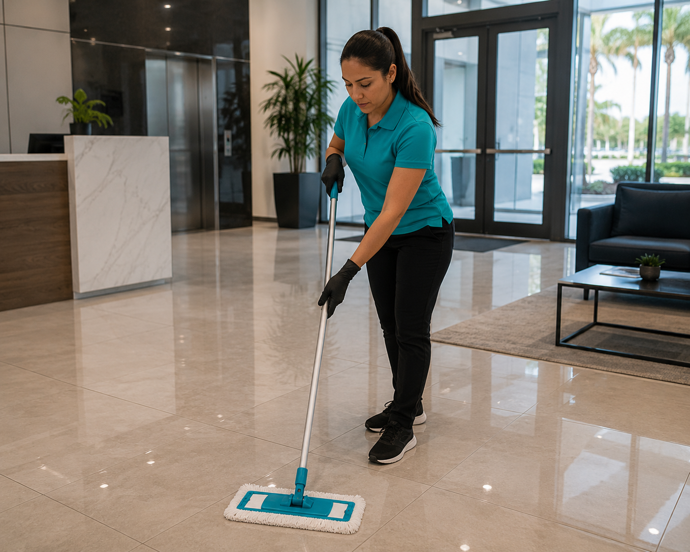 Commercial Floor Care — Professional floor cleaning and maintenance for a Doral business facility. Prime Pro Cleaning, Broward & Miami-Dade County, FL