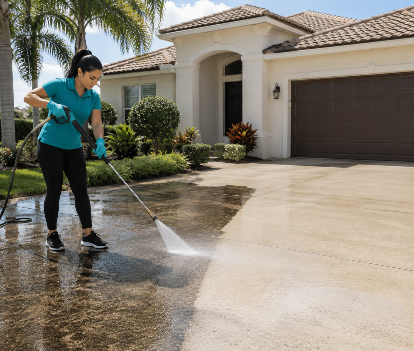Driveway & Walkway Cleaning — Removed stains and mildew from a driveway in Hollywood, FL. Prime Pro Cleaning, Broward & Miami-Dade County, FL