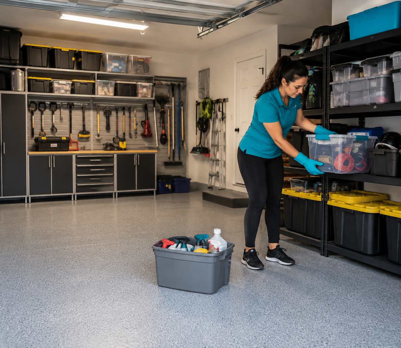 Garage Decluttering — Sorted and organized garage space in a Miramar home. Prime Pro Cleaning, Broward & Miami-Dade County, FL