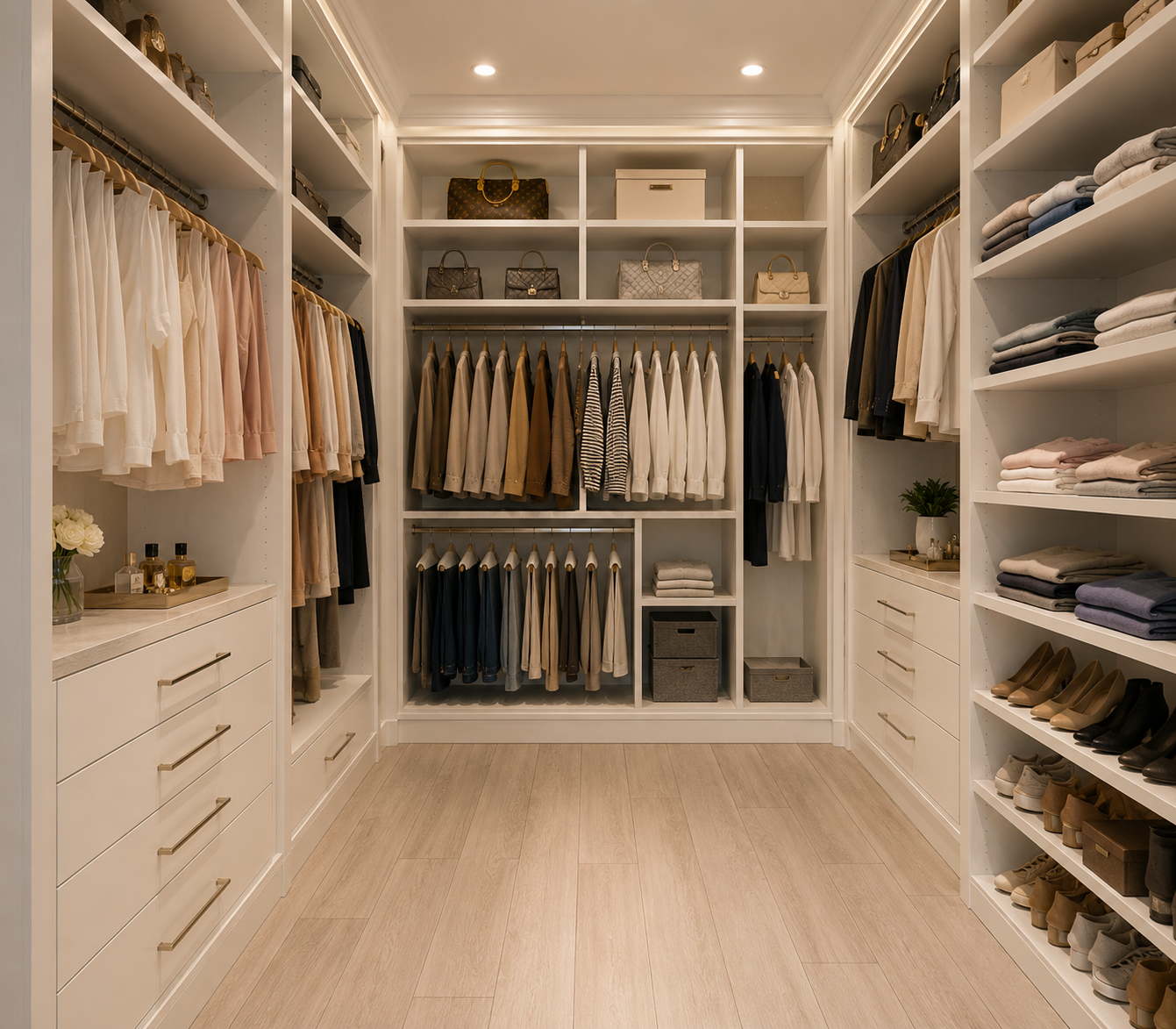 Bedroom Closet System — Custom organization system for a walk-in closet in Miami. Prime Pro Cleaning, Broward & Miami-Dade County, FL