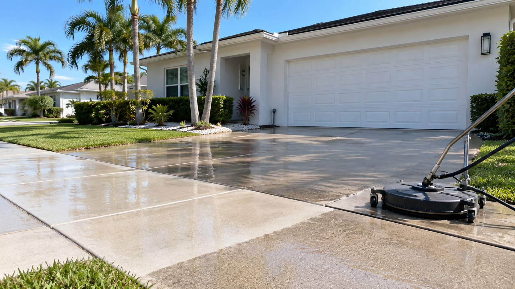 Driveway & Sidewalk Cleaning performed by Prime Pro Cleaning professionals in Broward and Miami-Dade County, Florida