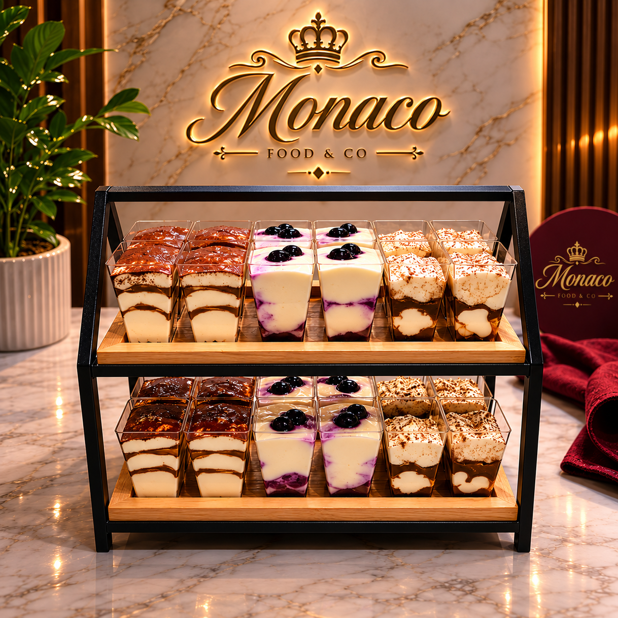 Elegant dessert presentation with warm lighting