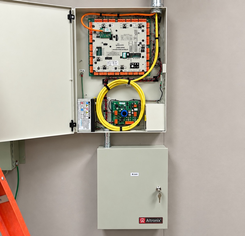 Structured cabling cabinet with organized, bundled network cables installed by V Power Solutions
