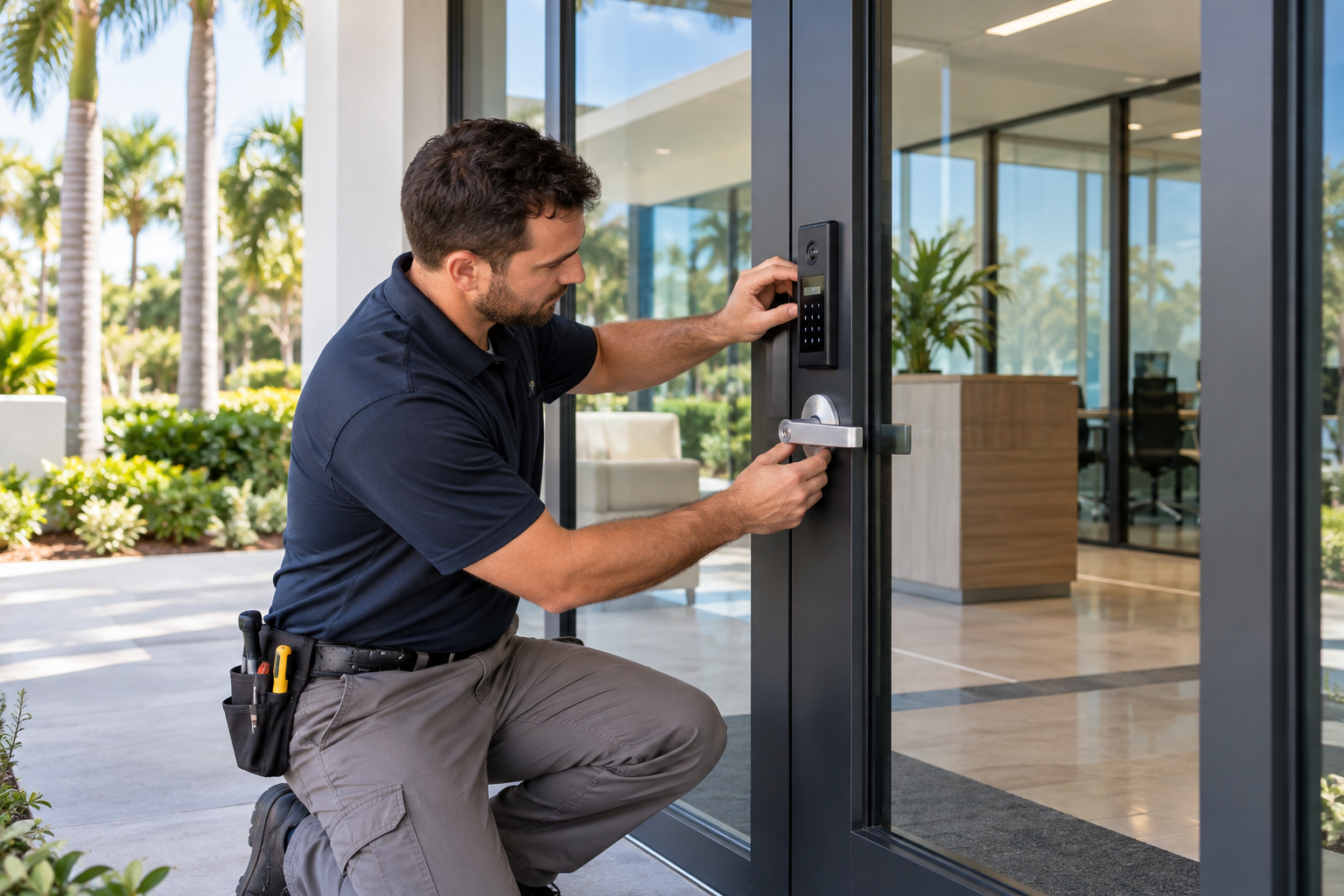 Completed lock and access hardware installation by V Power Solutions