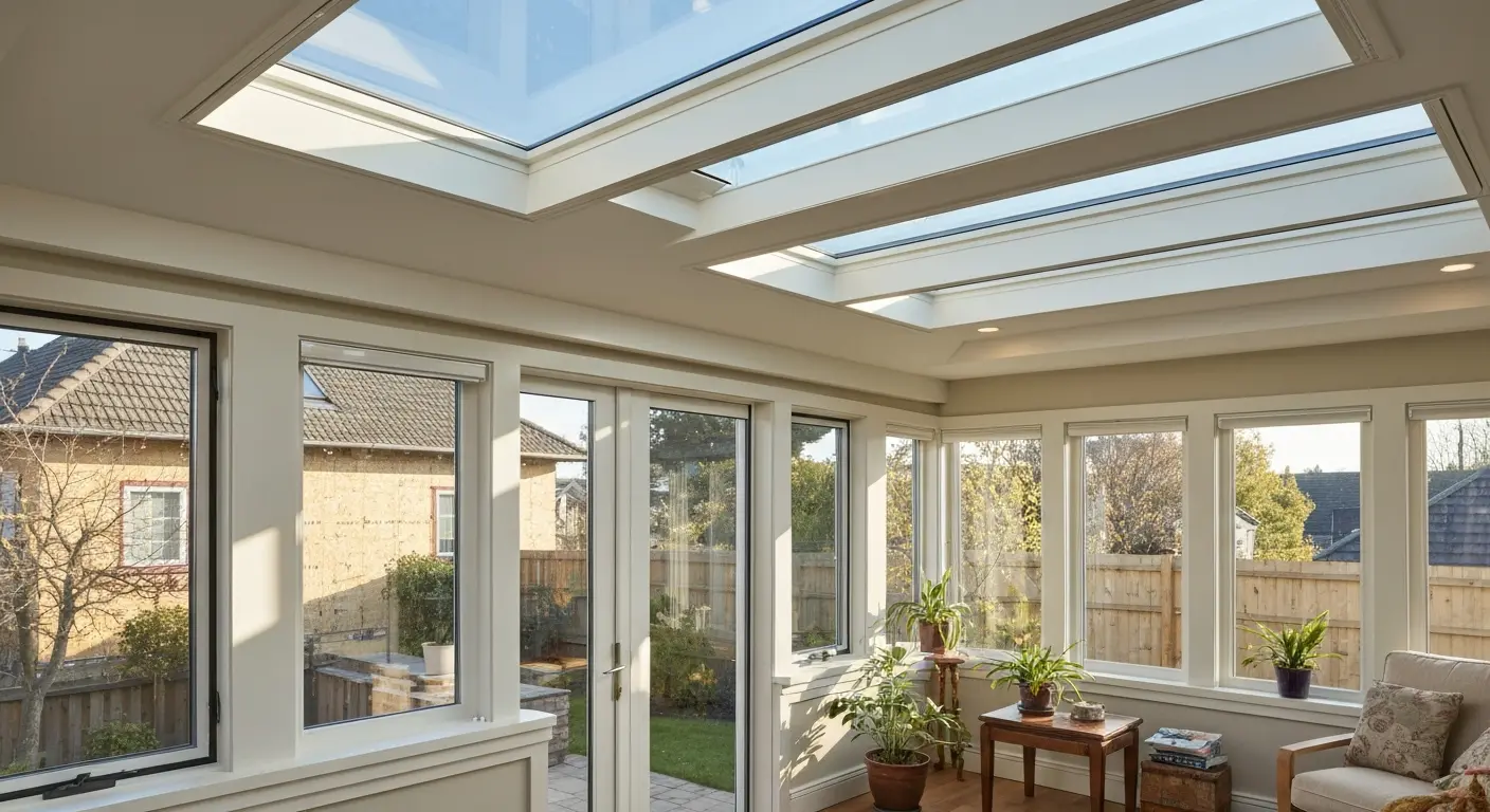 Sunroom addition with glass walls