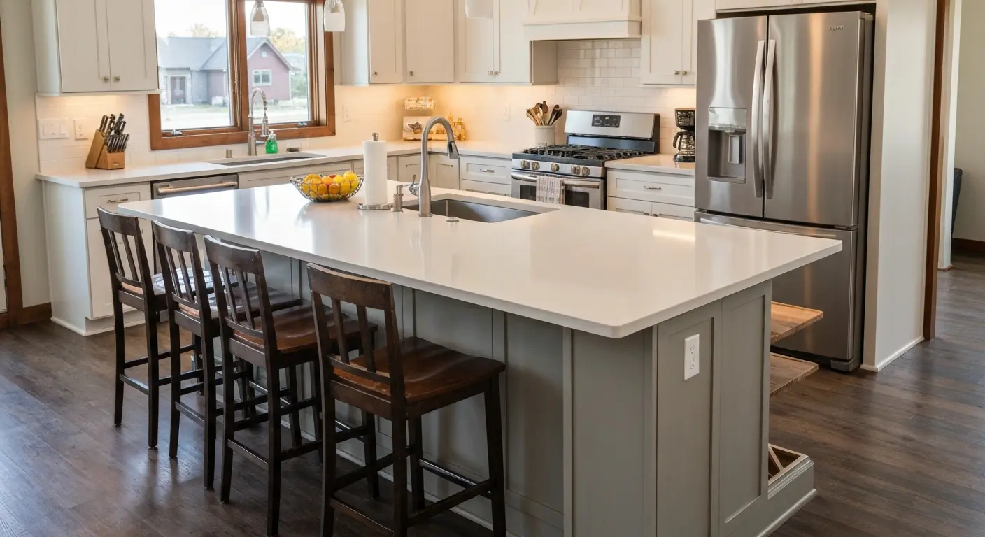 Kitchen island with seating and bar stools