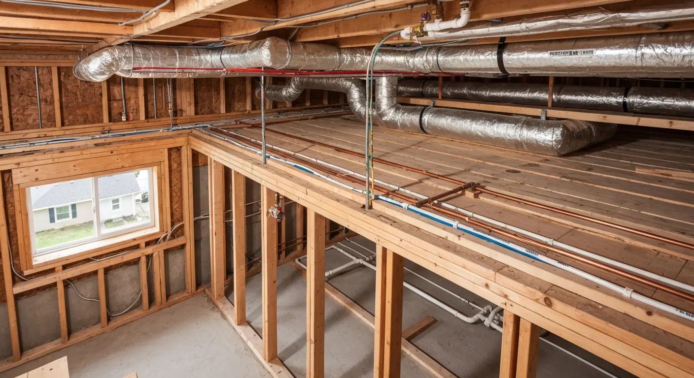 Electrical and HVAC rough-in for basement