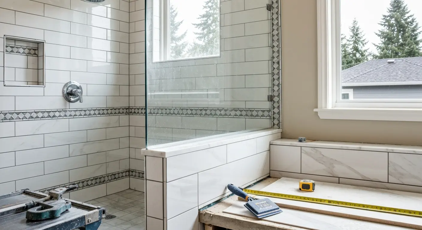 Bathroom renovation with tile shower and new fixtures