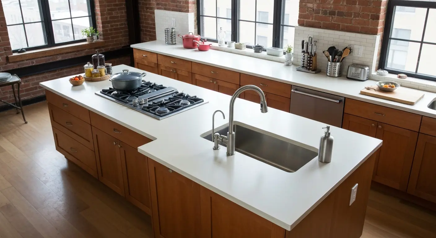 Kitchen island with cooktop and sink