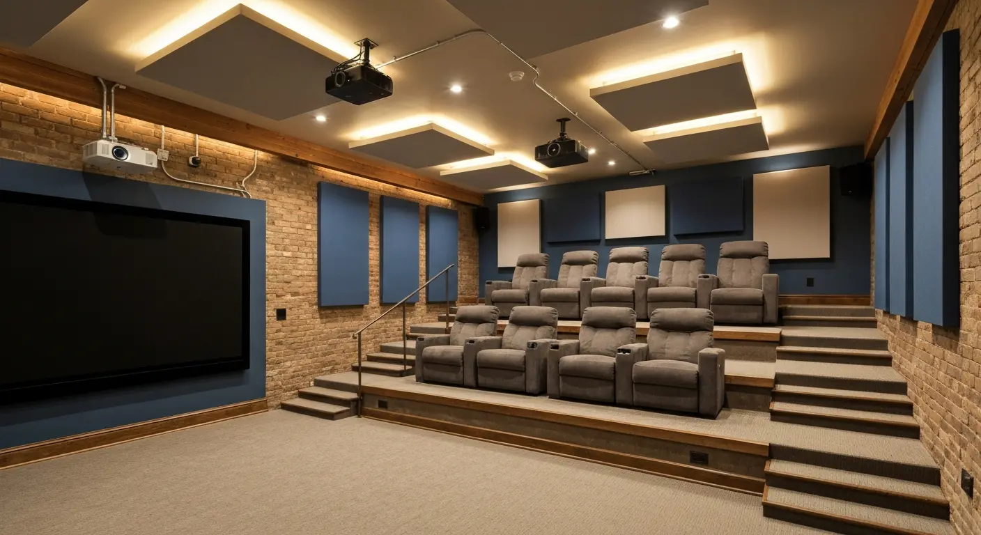 Media room with theater seating