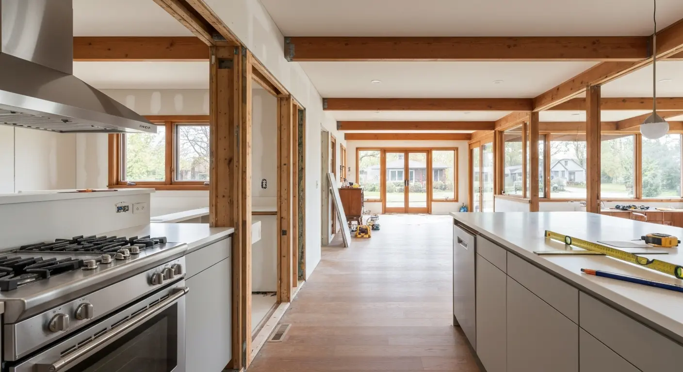 Open-concept renovation in mid-century home