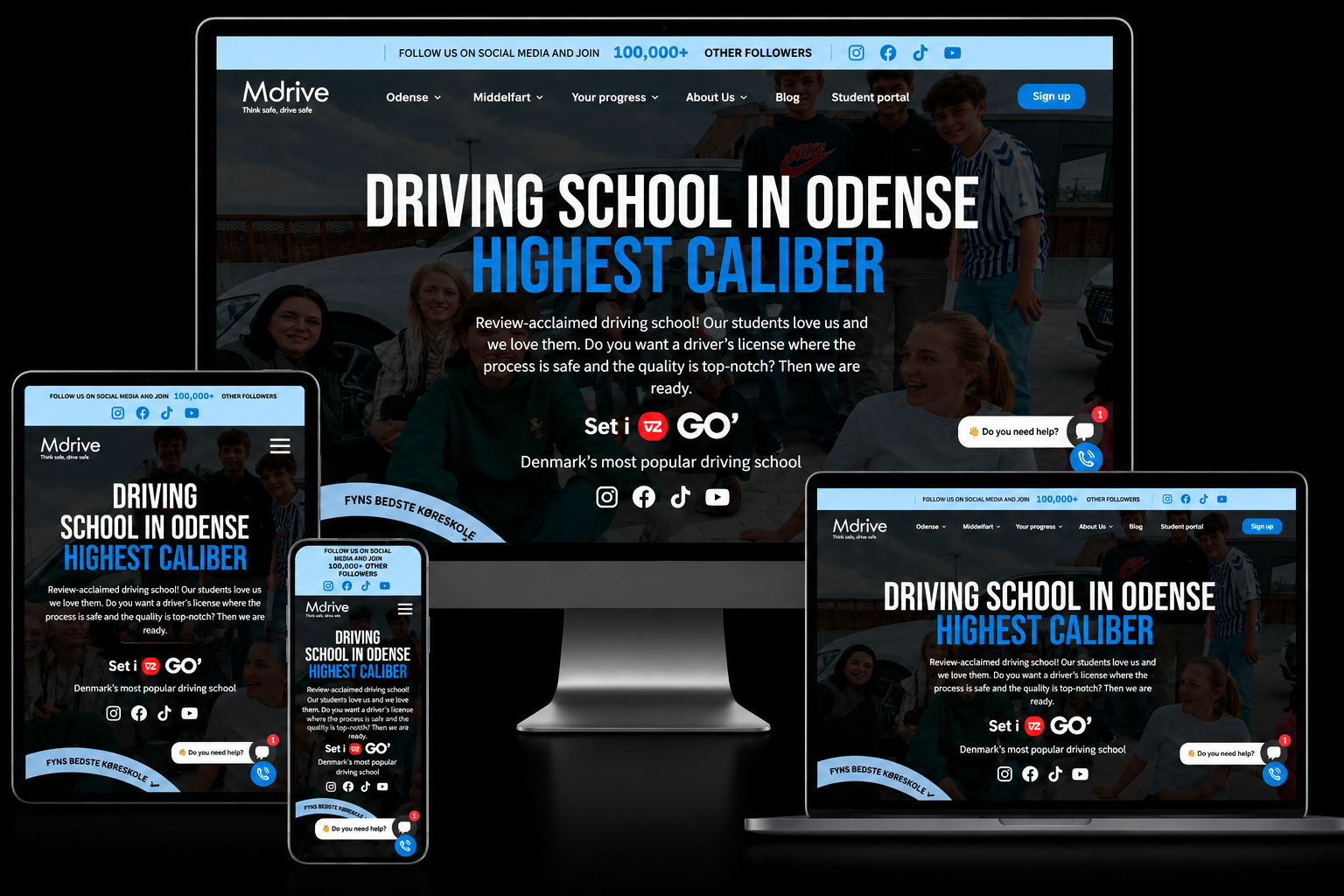 Mrdrive driving school website shown on desktop, laptop, tablet and phone