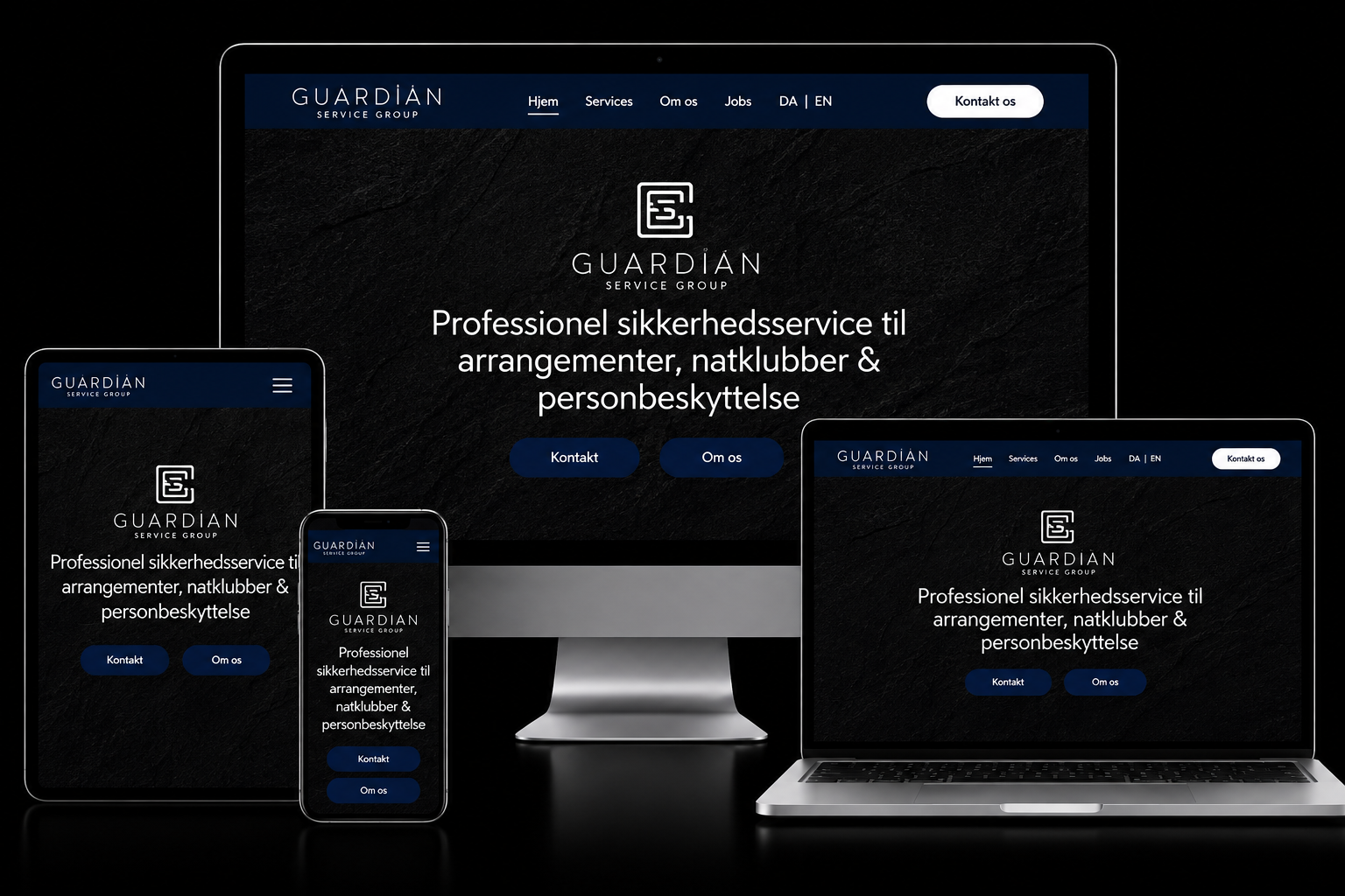 Guardian Service Group security services website shown on desktop, laptop, tablet and phone