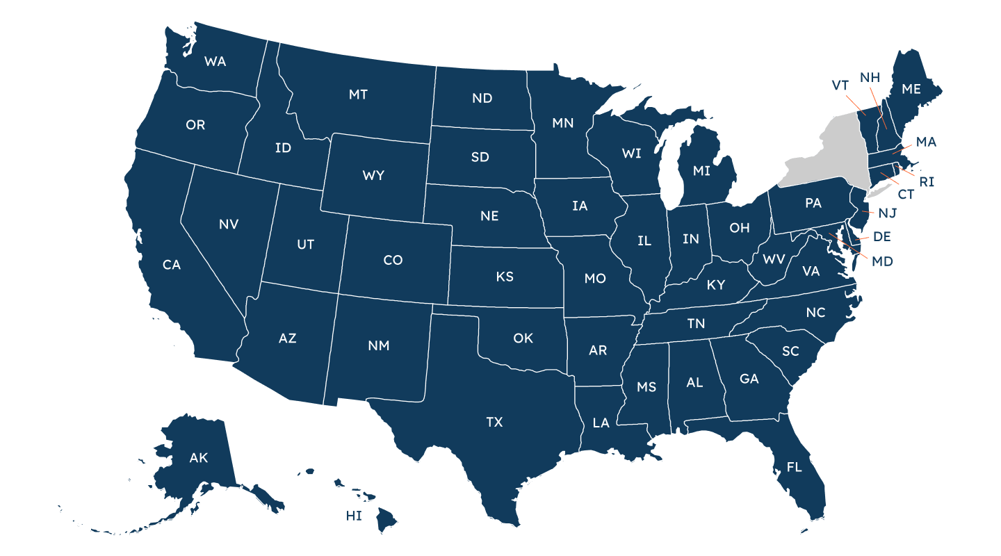 Map of the 49 U.S. states where Home Reverse is licensed