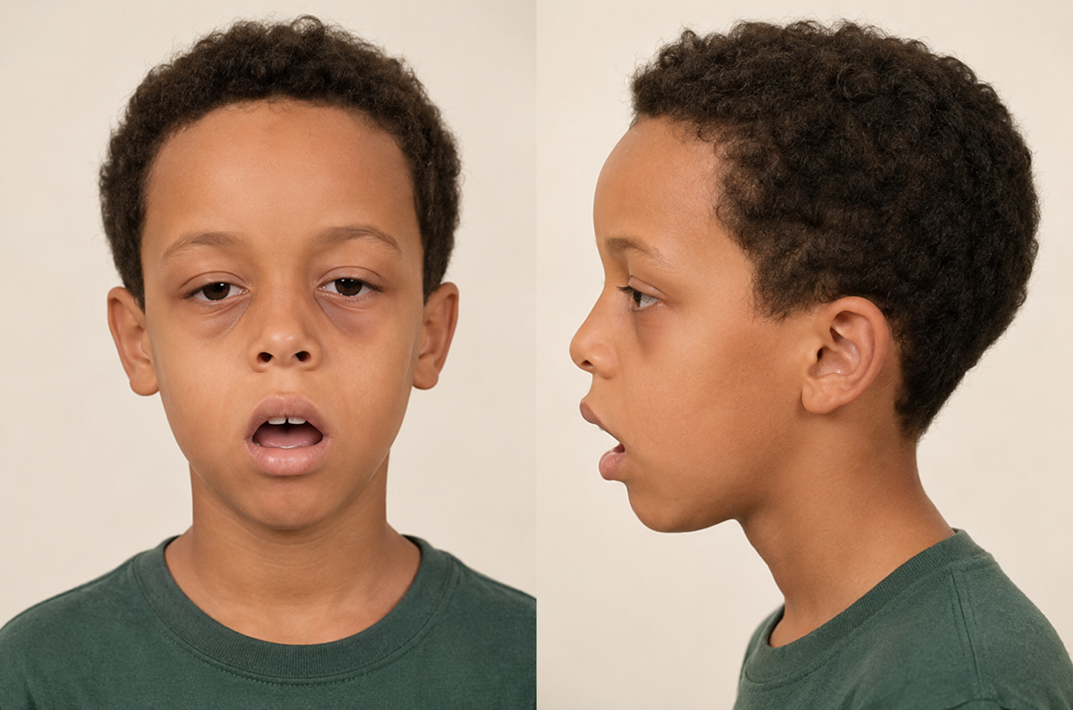 Niño con facies adenoidea — vista frontal y de perfil