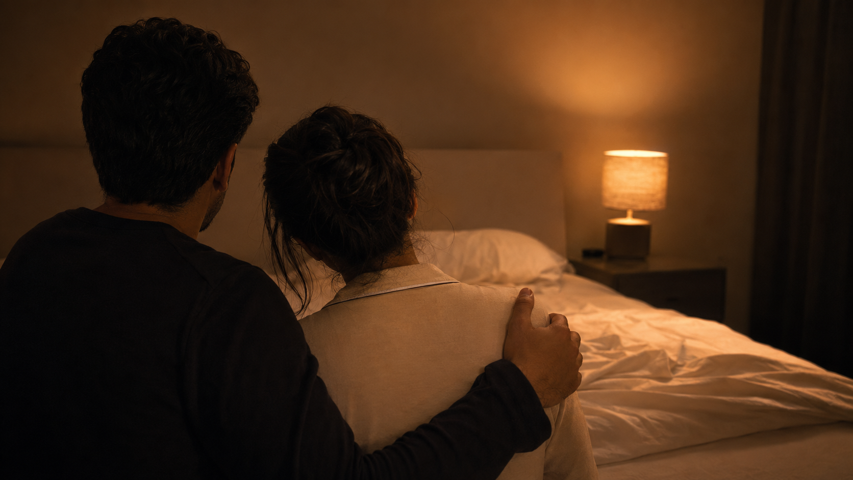 Padres preocupados velando el sueño de su hijo durante la noche