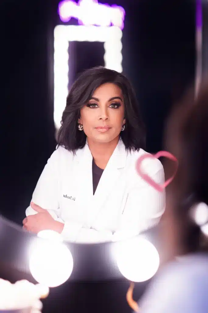 Author with glowing lights