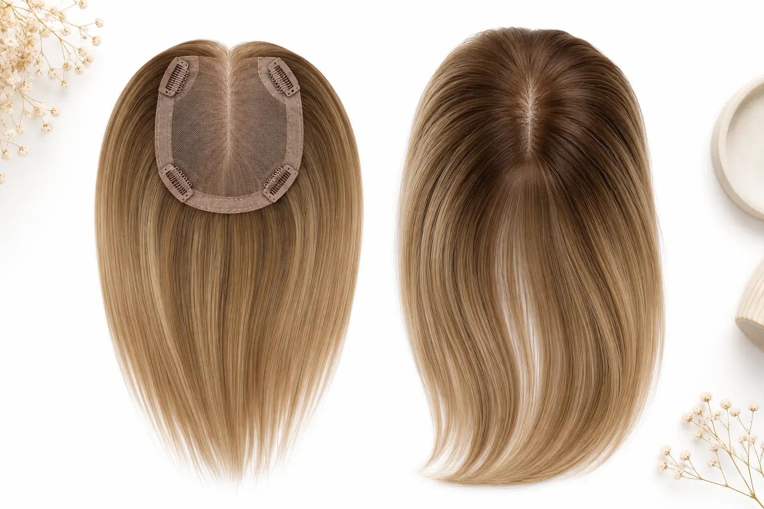 Topper de cabello natural con partidura realista