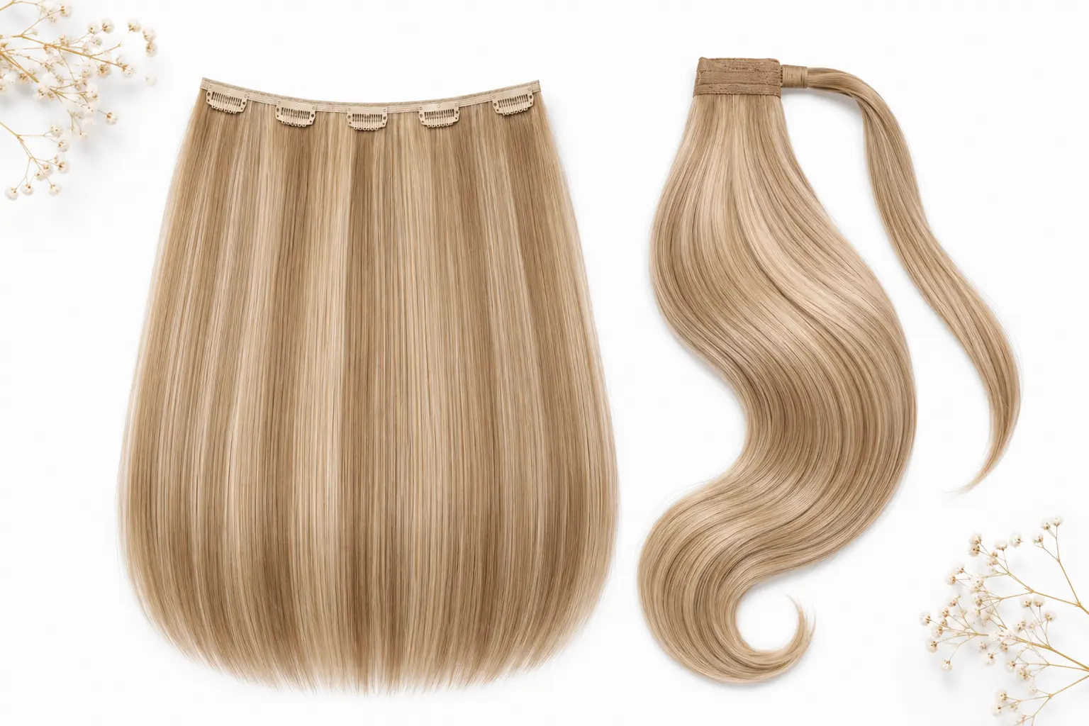 Cortina y coleta de cabello natural