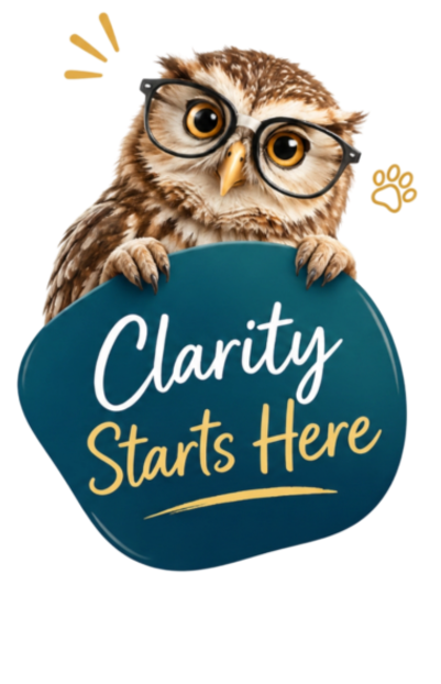 Friendly owl encouraging veterinary professionals to take the 2-Minute Business Check