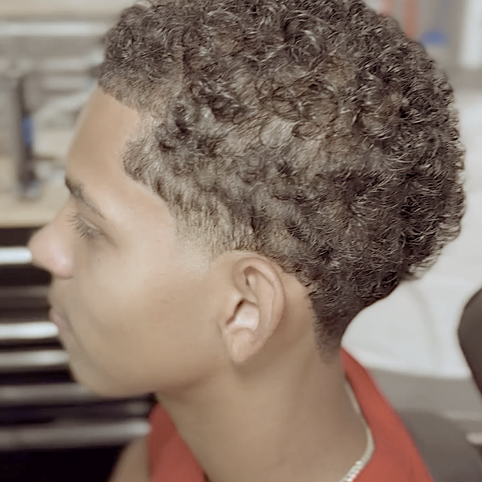 Curly taper fade profile