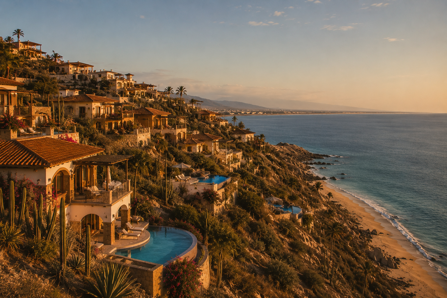 Terraced hillside homes above the sea in Pedregal, Los Cabos