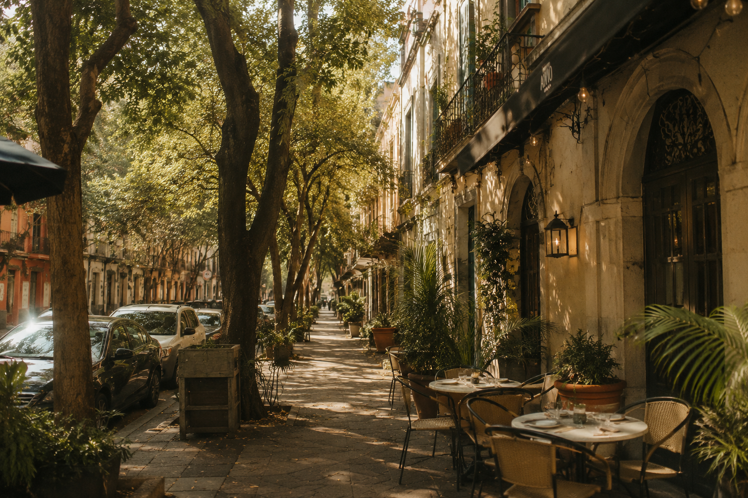 Leafy walkable residential street in a Mexico City neighborhood