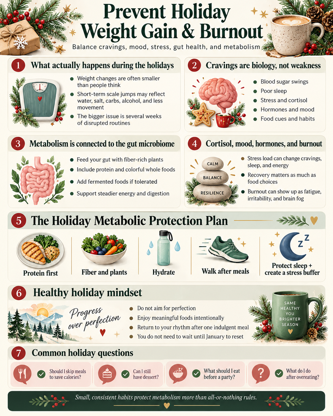 For that infographic, I’d use: Alt text: Holiday wellness infographic summarizing cravings, gut microbiome, cortisol, mood, hormones, sleep, movement, hydration, protein, fiber, and practical strategies to support metabolism and prevent burnout. For that infographic, I’d use: Alt text: Holiday wellness infographic summarizing cravings, gut microbiome, cortisol, mood, hormones, sleep, movement, hydration, protein, fiber, and practical strategies to support metabolism and prevent burnout.