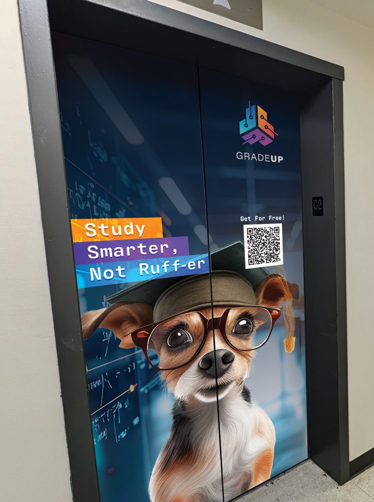 Dorm elevator door advertisement